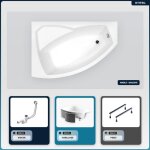 Otitec - baignoire asym�trique - 150 x 95 cm - gauche - avec habillage - pieds - vidage chrome - rima ...