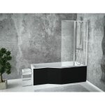 Otitec - baignoire bain douche avec pare baignoire et 2 volets - droite - avec tablier de baignoire noir ...