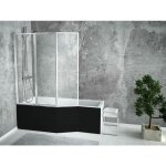 Otitec - baignoire bain douche avec pare baignoire et 3 volets - gauche - avec tablier de baignoire noir ...