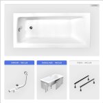 Otitec - baignoire rectangulaire - 160 x 75 cm - avec habillage - pieds - vidage chrome - talia