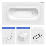 Baignoire rectangulaire - 160 x 75 cm - avec habillage polystyrne - pieds - vidage chrome - intrica