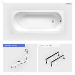 Otitec - baignoire rectangulaire - 160 x 75 cm - sans habillage - avec pieds - vidage chrome - intrica ...