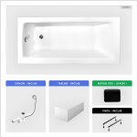 Otitec - baignoire rectangulaire - 160 x 75 cm - avec tablier blanc - pieds - poign�es - repose - t�te ...