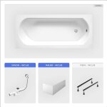 Otitec - baignoire rectangulaire - 160 x 75 cm - avec tablier blanc - pieds - vidage chrome - intrica ...