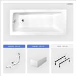 Otitec - baignoire rectangulaire - 160 x 75 cm - avec tablier blanc - pieds - vidage chrome - talia