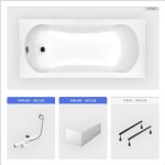 Otitec - baignoire rectangulaire - 170 x 70 cm - avec tablier blanc - pieds - vidage chrome - aria