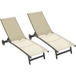 Lot de 2 bains de soleil transats inclinables - 2 roulettes - alu. textil�ne beige kaki