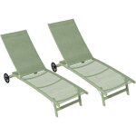 Lot de 2 bains de soleil transats inclinables - 2 roulettes - alu. textil�ne vert