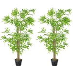 Outsunny - lot de 2 bambous artificiels hauteur 1, 5 m 644 feuilles denses r�alistes pot inclus noir ...
