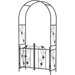 Arche de jardin avec portillon treillis style fer forg� feuilles vigne acier thermolaqu� noir