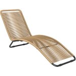 Bain de soleil style colonial - 176 x 58 x 82 cm - acier noir rsine filaire beige
