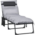 Bain de soleil transat pliable inclinable avec poign�e, pochette rangement et matelas grand confort gris ...