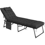 Bain de soleil transat pliable inclinable avec poign�e, pochette rangement et matelas grand confort noir ...