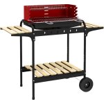 Barbecue � charbon sur pied grille r�glable 2 roues 3 �tag�res r�cup�rateur de cendres rouge
