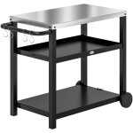 Desserte jardin - chariot pour plancha barbecue - 2 �tag�res, 4 + 1 crochets - m�tal gris plateau acier ...