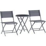 Outsunny - ensemble jardin 2 personnes pliable - ensemble bistrot de jardin 3 pi�ces - m�tal �poxy gris ...