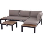 Outsunny ensemble salon de jardin d'angle design contemporain 5 places coussins marron table basse alu. ...