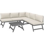 Ensemble salon de jardin modulable 5 personnes 4 pi�ces design alu gris coussins beige