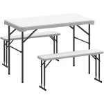 Ensemble table 2 bancs pliables avec poign�es - usage pique - nique camping - m�tal �poxy hdpe gris clair ...
