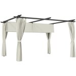 Pergola 3 x 4 m toile toit r�tractable 4 rideaux ajustables m�tal noir polyester haute densit� 180g / ...