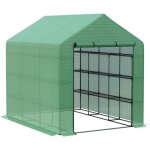 Outsunny - serre de jardin 6 tagres dim. 244l x 180l x 210h cm porte enroulable acier noir bche pe ...