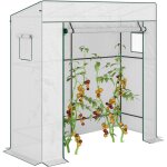 Outsunny - serre de jardin murale serre adosse porte enroulable bche pe renforce 2 fentres 196l x ...