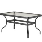 Table basse de jardin rectangulaire dim. 95 x 55 x 46 cm m�tal noir plateau verre tremp� textur�