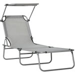 Transat bain de soleil pliable grand confort dossier et pare - soleil r�glable multi - positions gris ...