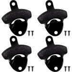 Ouvre - bouteille mural 4 pi�ces noir avec vis, d�coration rustique pour bar cuisine cave