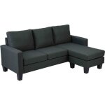 Oviala ? canap� d'angle 3 places en tissu noir ? structure robuste en bois ? mousse d'assise polyur�thane ...