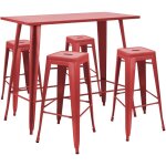 Table haute de jardin et 4 tabourets en m�tal rouge