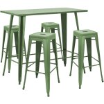Table haute de jardin et 4 tabourets en m�tal vert cactus