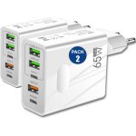 Pack 2 chargeur usb 65w - 5 ports prise usb c - 2 usb?c + 3 usb?a - charge rapide qc 3. 0 - adaptateur ...