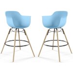Privatefloor - tabouret de bar - design scandinave - pieds en bois - lot de 2 - nordika bleu clair