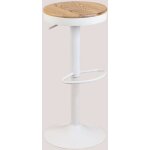 Sklum - pack de 2 tabourets hauts rglables en acier et bois d'orme bardder blanc