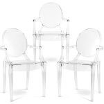 Pack de 3 chaises de salle � manger - transparent - design avec accoudoirs - louis xiv transparent