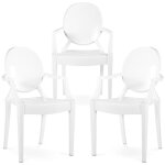 Pack de 3 chaises de salle � manger - transparent - design avec accoudoirs - louis xiv blanc