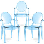 Pack de 3 chaises de salle � manger - transparent - design avec accoudoirs - louis xiv bleu transparent ...