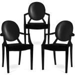 Pack de 3 chaises de salle  manger - transparent - design avec accoudoirs - louis xiv noir