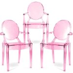 Pack de 3 chaises de salle  manger - transparent - design avec accoudoirs - louis xiv rose transparent ...