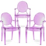 Pack de 3 chaises de salle  manger - transparent - design avec accoudoirs - louis xiv violet transparent ...