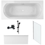 Jacob delafon - pack baignoire 170 x 75 elise + tablier niche + pommeau et mitigeur bain noir aim + ...