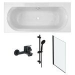 Pack baignoire droite 180 x 80 jacob delafon elise + pack pommeau et mitigeur bain douche noir mat + ...