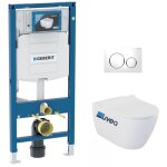 Pack bati - support geberit up320 + wc sans bride livea bello + abattant softclose + plaque blanc chrome ...