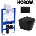 Pack bati - support uwt02l + plaque de pousse ronde chrome noire + cuvette suspendue wc suspendu sans ...
