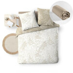Pack botanica naturel 260 x 240 cm ? housse de couette r�versible + drap housse beige 160x200 cm