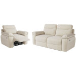 Pack - canap� de relaxation ross �lectrique 3 places et fauteuil en tissu textur� 3d - beige