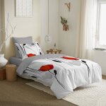 Coton pur - pack complet housse de couette rversible pour lit 90 x 190 cm coquelicot