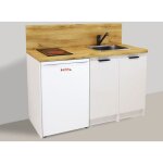 Inoval - kitchenette blanche 140cm + plaque de cuisson + refrigerateur + evier + mitigeur