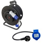 Pack enrouleur de cble lectrique camping 3600w 25m p17 + adaptateur femelle p17 - 230v cee 50cm pour ...